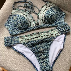 Turquoise boho print bikini